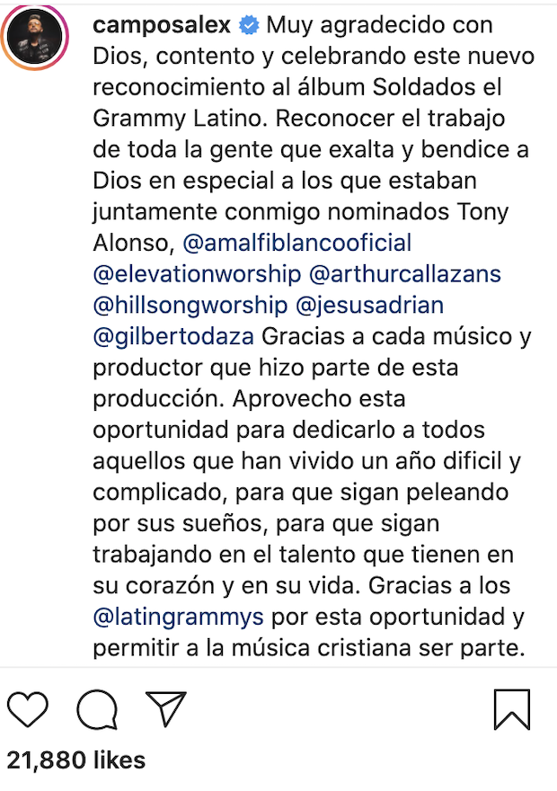 Alex Campos recibe Grammy latino