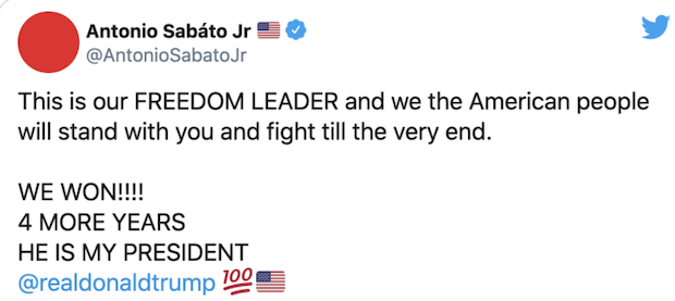 Comentario de Antonio Sábato en Twitter sobre Donald Trump y las elecciones de Estados Unidos