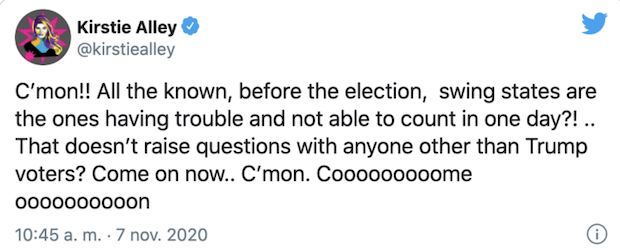 Comentario de Kristie Alley en Twitter sobre Donald Trump y las elecciones de Estados Unidos