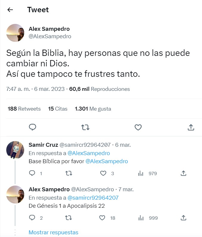 hay personas que no las puede cambiar ni Dios - Alex Sampedro