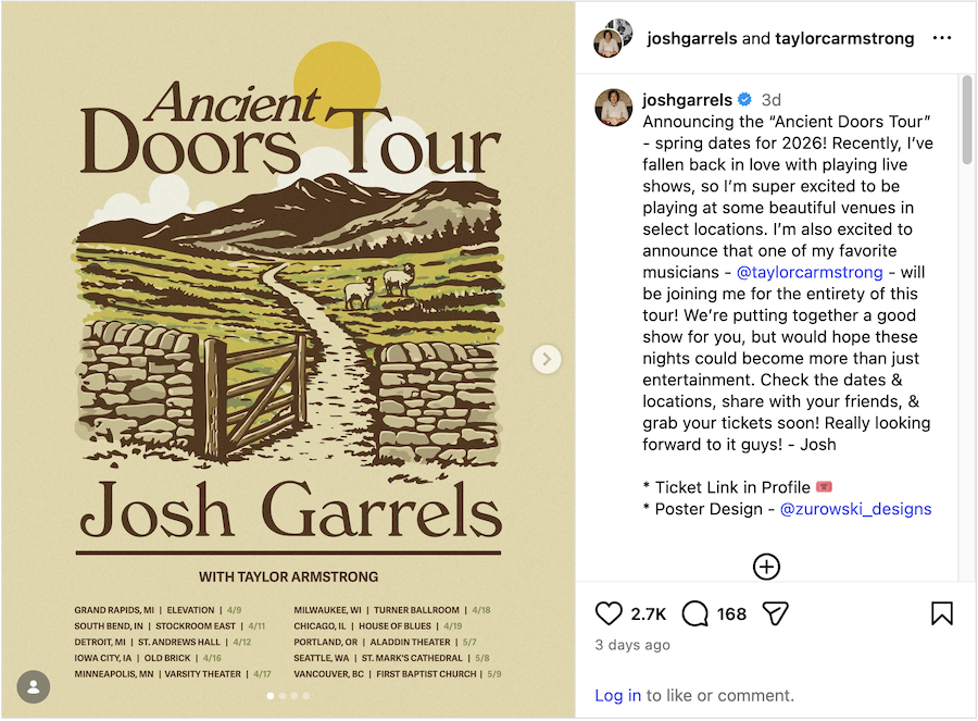 Josh Garrels tour primavera 2026
